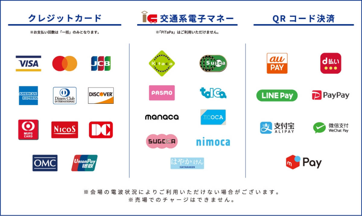 ご利用可能なキャッシュレス決済